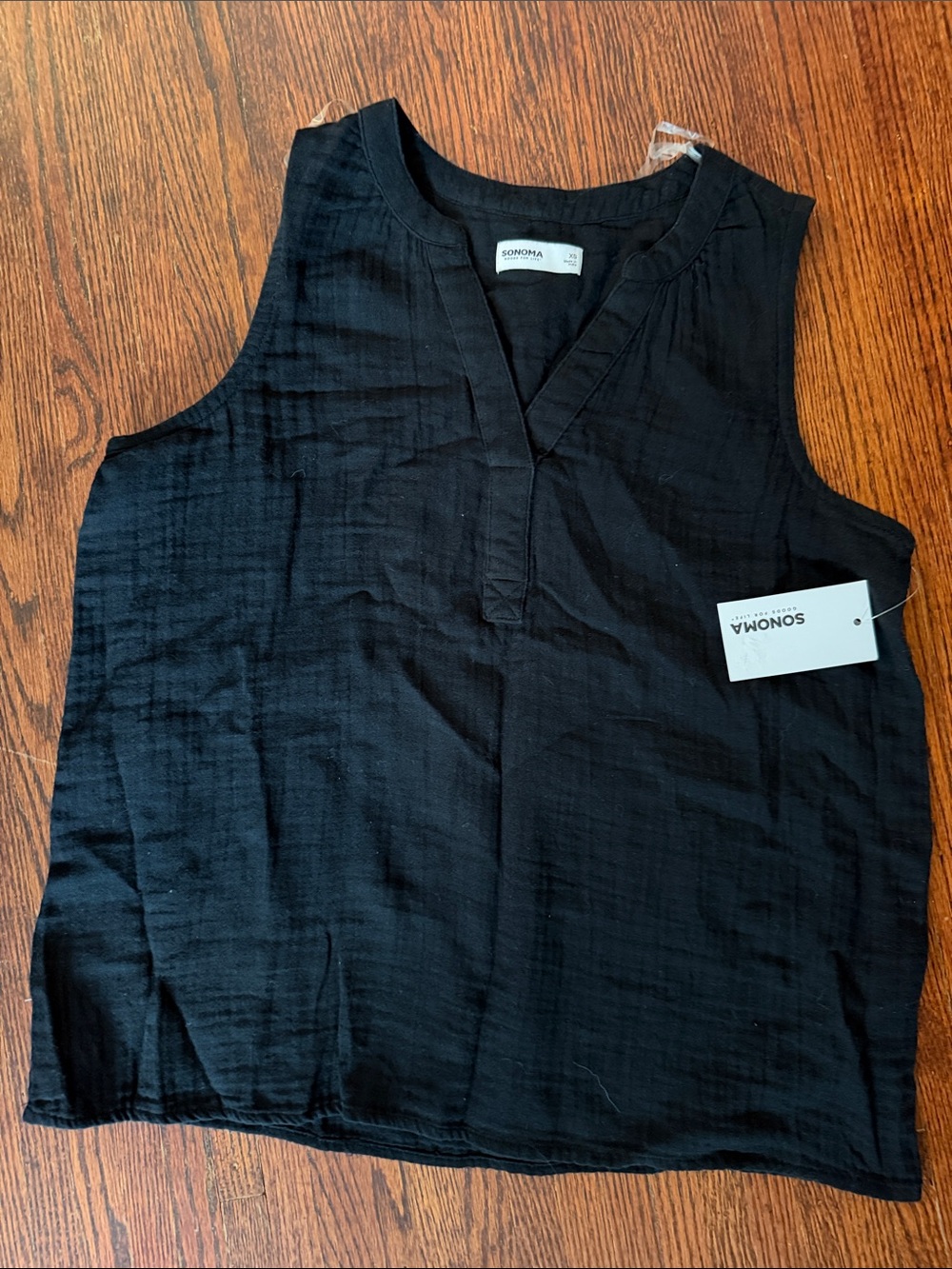 Sonoma Black Sleeveless V-Henley Blouse